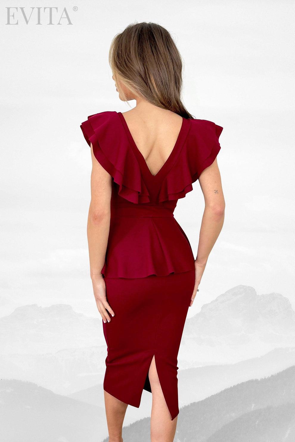 Pencil Frill Back Slit Midi Dress - Styledd by L&M