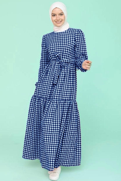 Plaid maxi dress with belt ruffles - Styledd by L&M