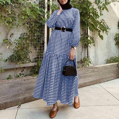 Plaid maxi dress with belt ruffles - Styledd by L&M