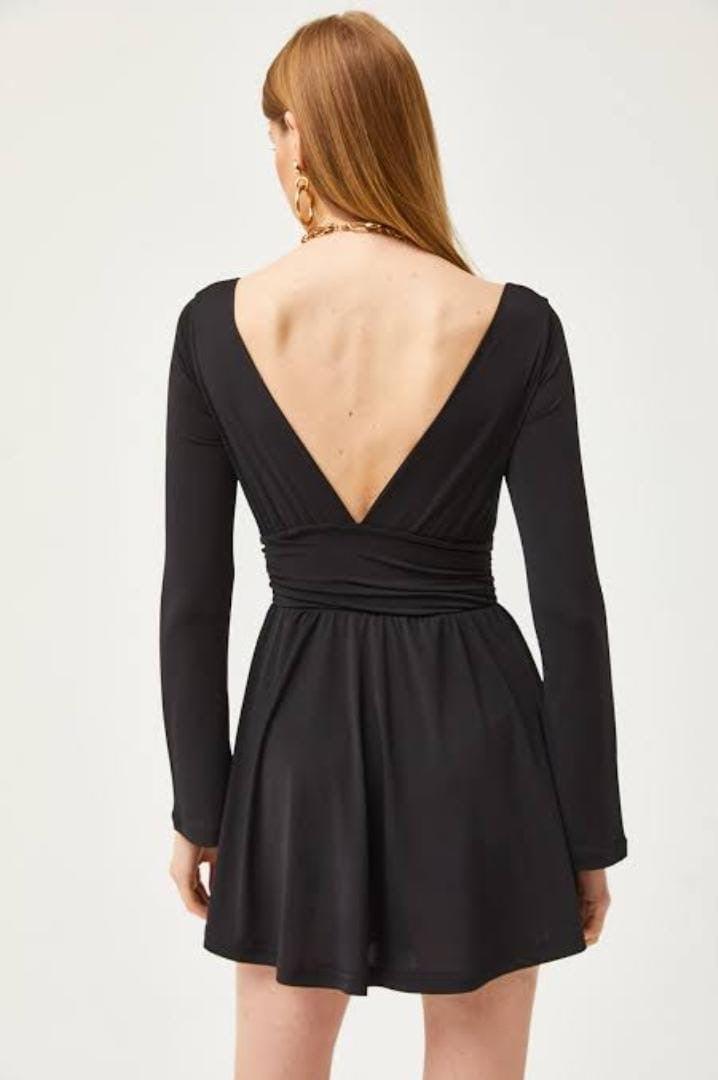 Plunged V Neck Long Sleeve Mini Dress - Styledd by L&M