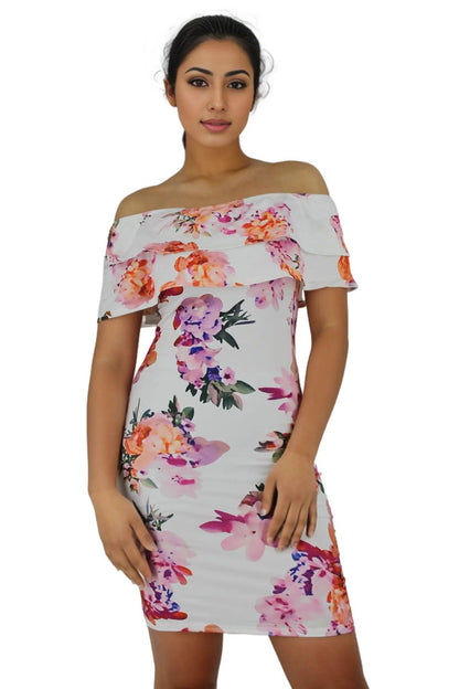 Printed Off Shoulder Mini Dress - Styledd by L&M