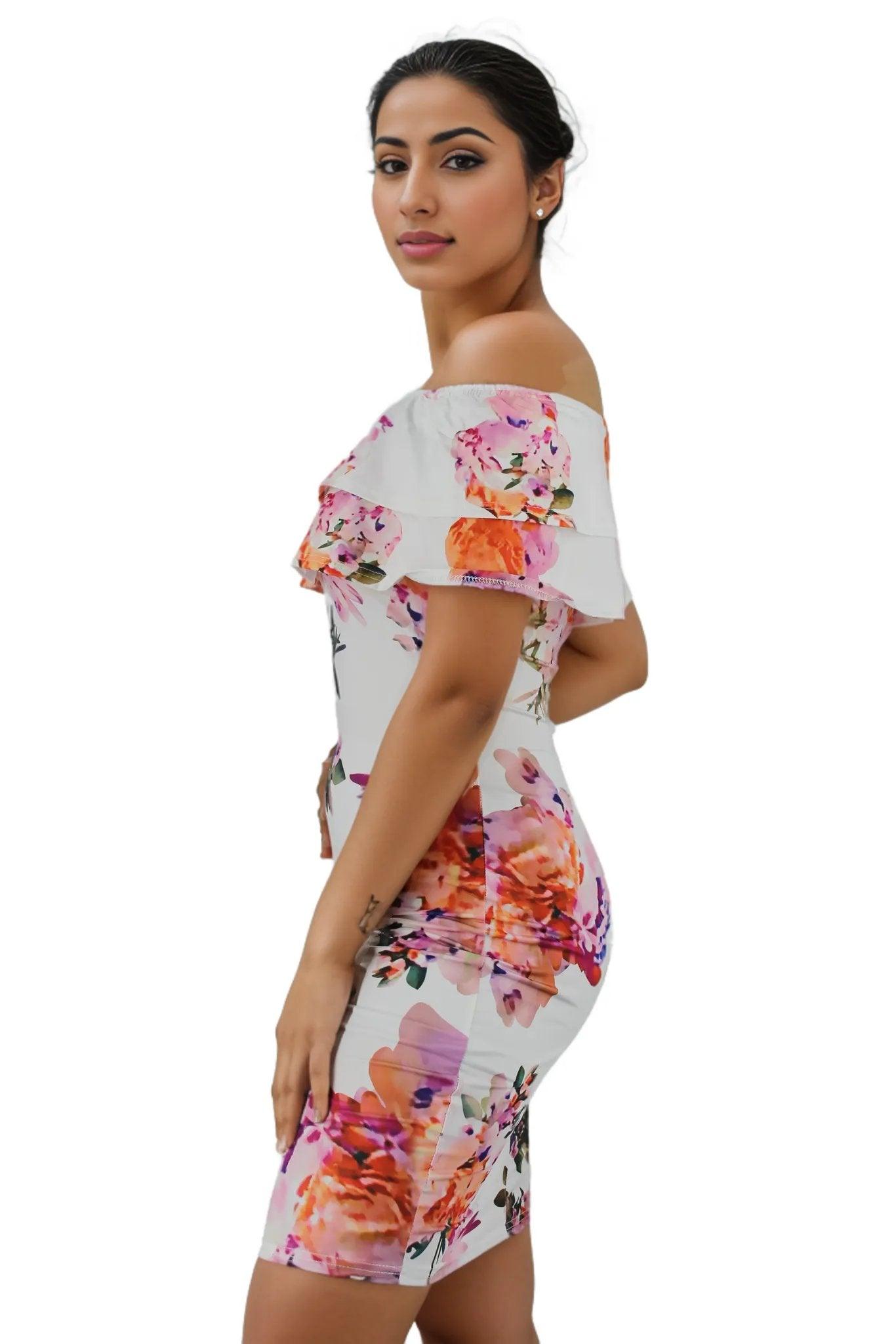 Printed Off Shoulder Mini Dress - Styledd by L&M