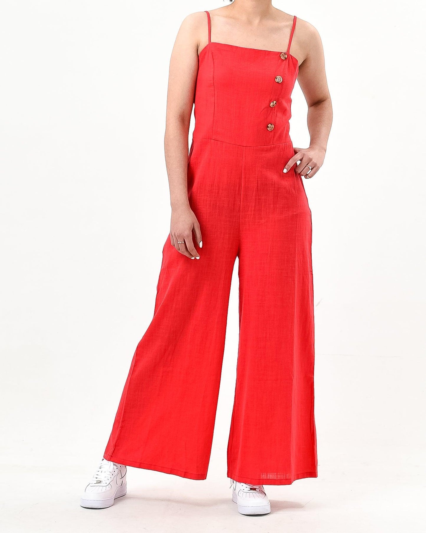 Red Spaghetti strap jumpsuit - Styledd by L&M