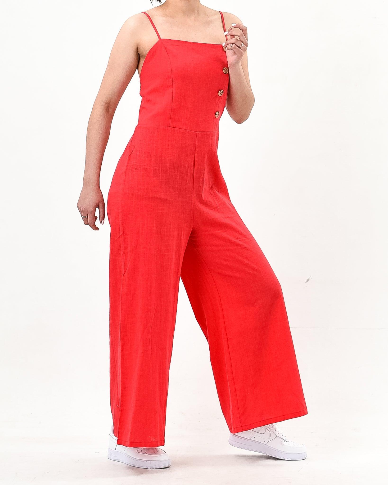 Red Spaghetti strap jumpsuit - Styledd by L&M