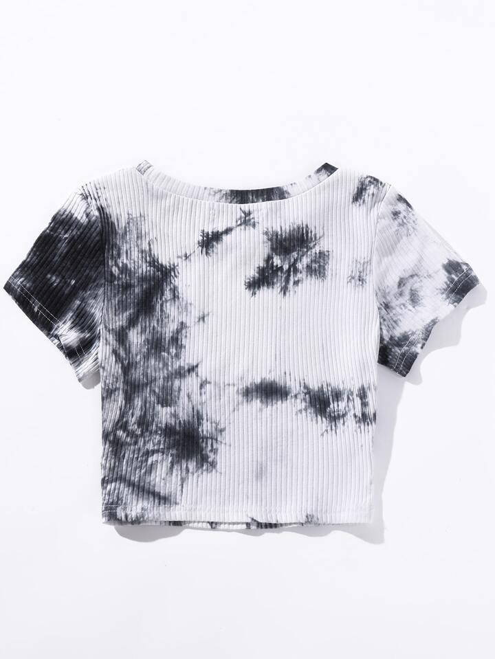 Ribbed Knitted Tie Dye Crop Top - Styledd by L&M