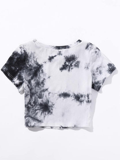 Ribbed Knitted Tie Dye Crop Top - Styledd by L&M