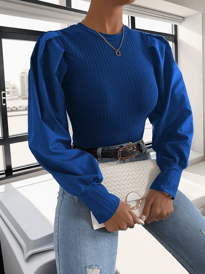 Ribbed knitted top puff sleeve blouse - Styledd by L&M