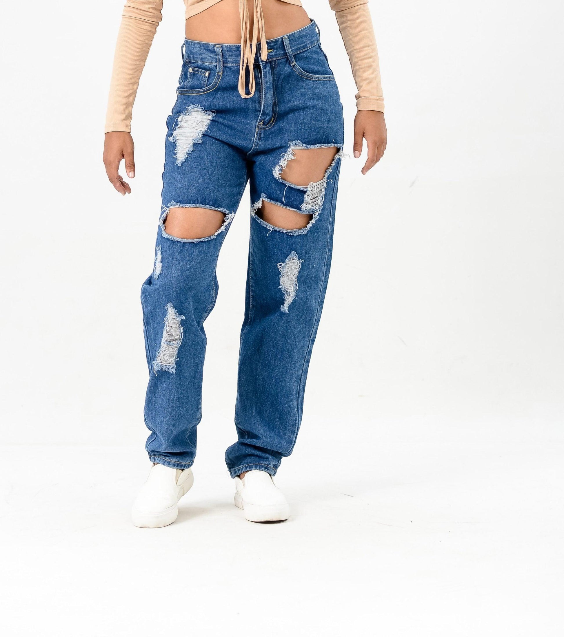 Ripped Boyfriend Denim Jeans ST17 - Styledd by L&M