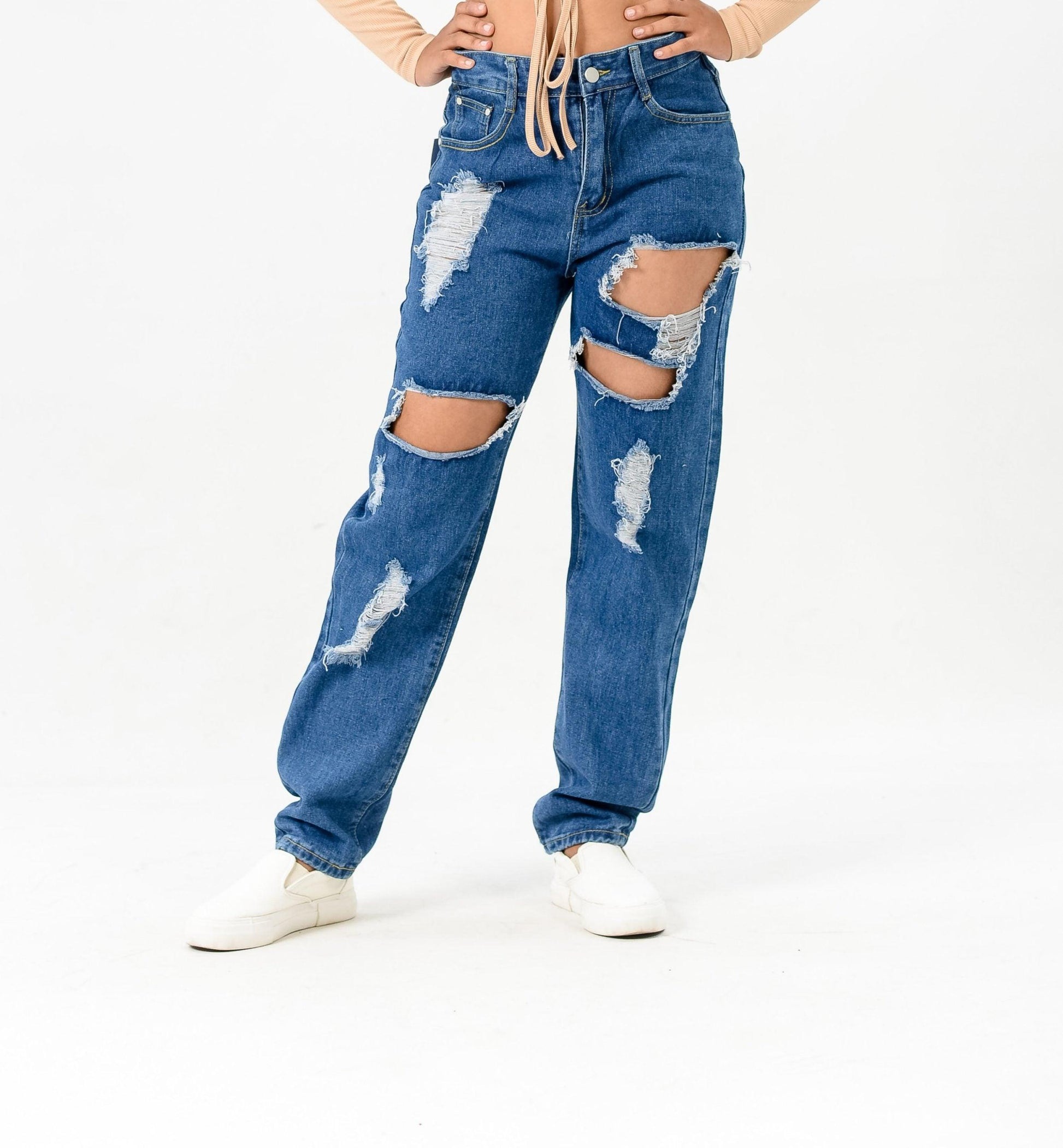 Ripped Boyfriend Denim Jeans ST17 - Styledd by L&M