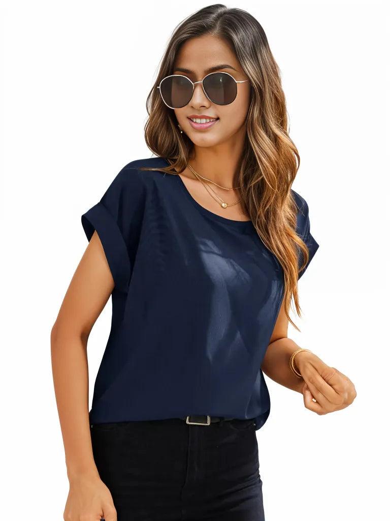 Rolled Cuff Short Sleeve Blouse - Styledd by L&M