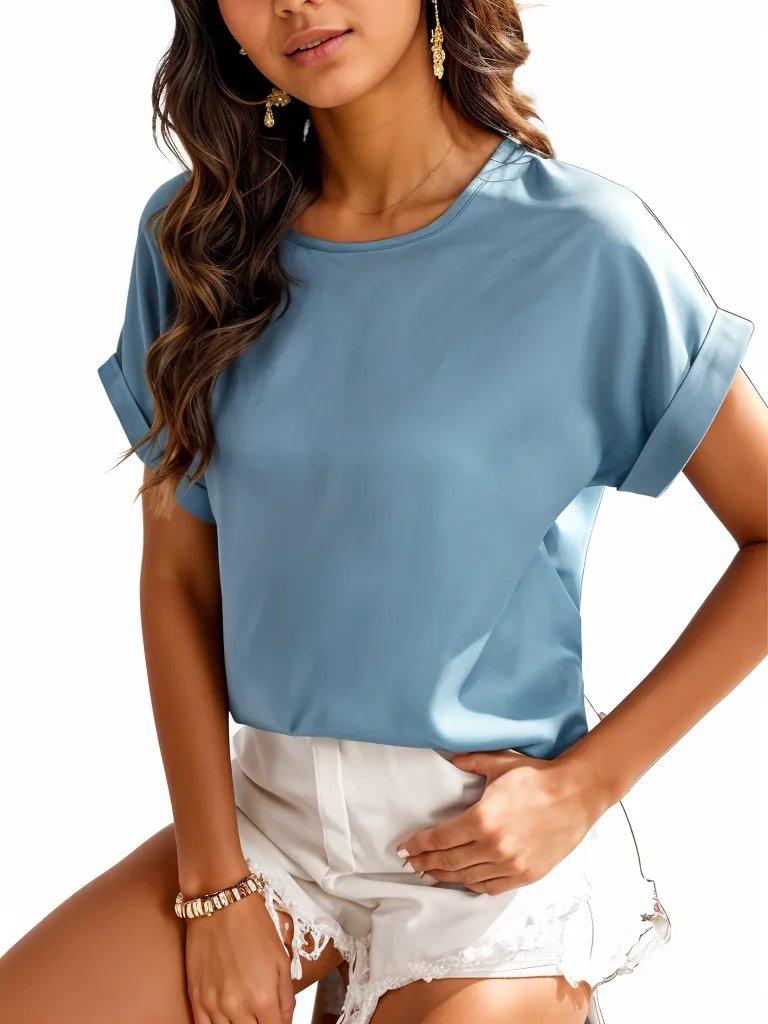 Rolled Cuff Short Sleeve Blouse - Styledd by L&M