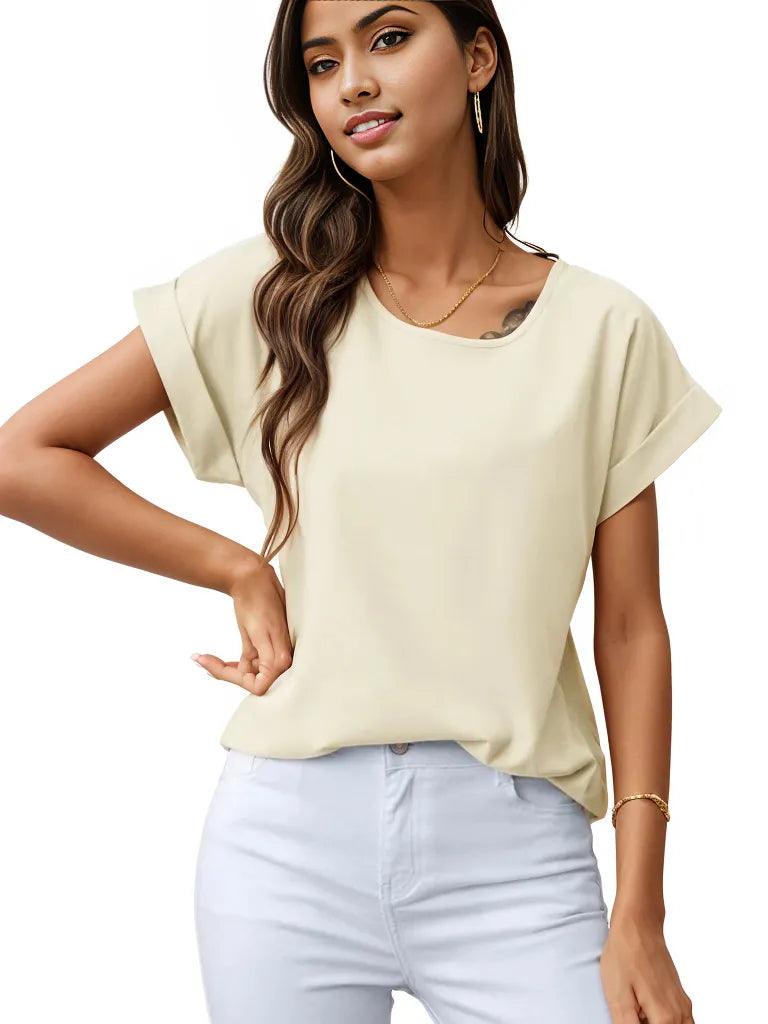 Rolled Cuff Short Sleeve Blouse - Styledd by L&M