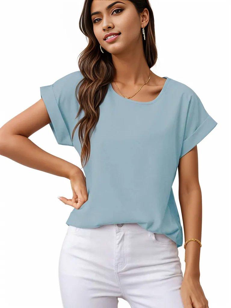 Rolled Cuff Short Sleeve Blouse - Styledd by L&M