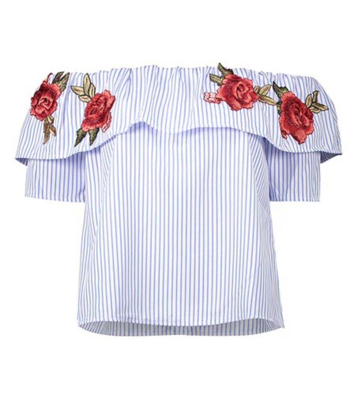 Rosé Embroidery Off Shoulder Striped Top - Styledd by L&M