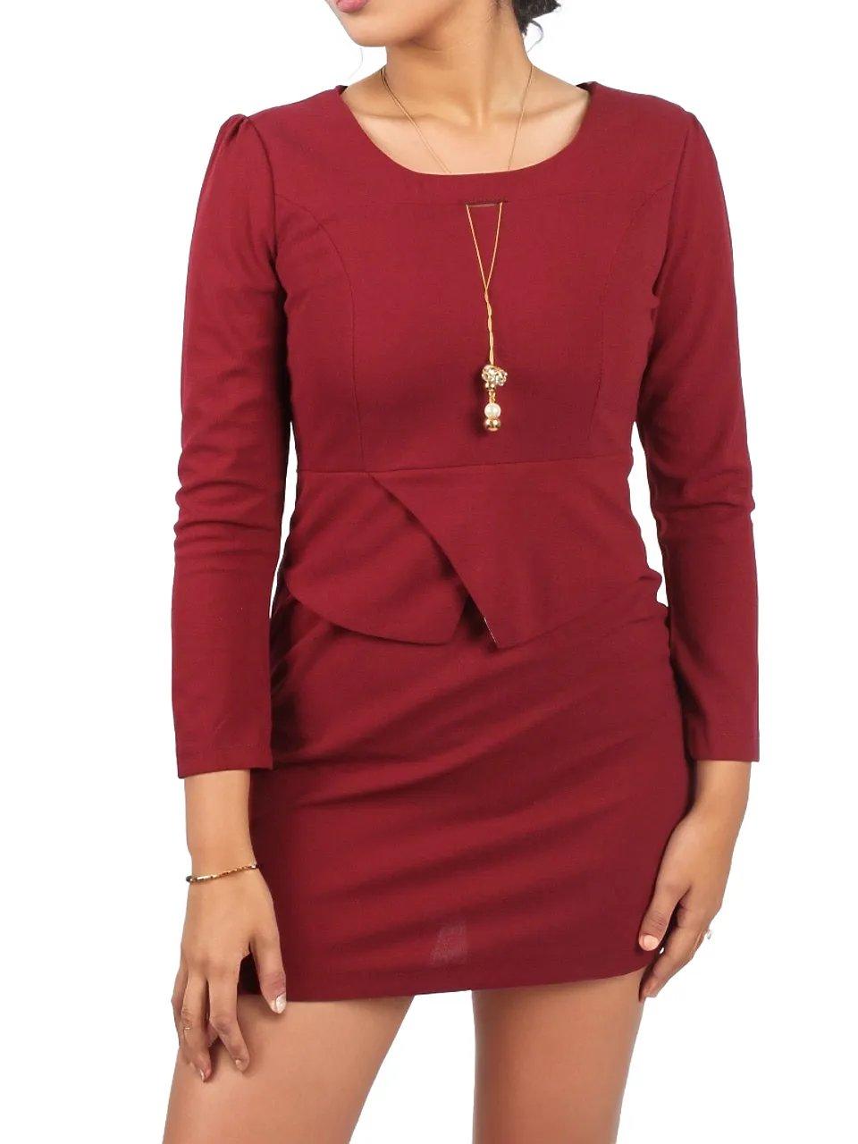 Round Neck Long Sleeve Elegant Style Sheath Dress Without Scarf - Styledd by L&M