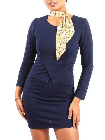 Round Neck Long Sleeve Elegant Style Sheath Dress Without Scarf - Styledd by L&M