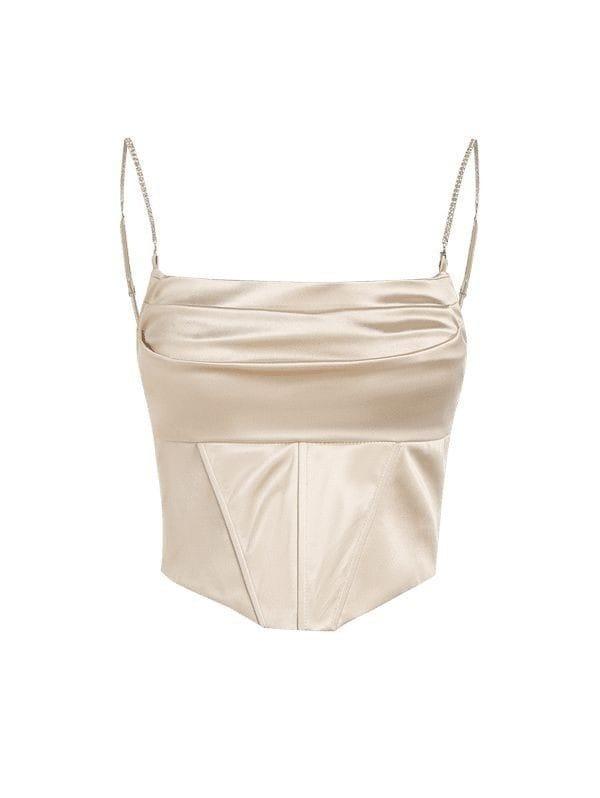 Satin Corset Crop Top with Rhinestone Straps - Styledd by L&M