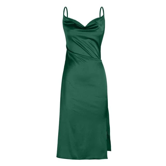 Satin Draped Cowl Neck Sleeveless midi Dress - Styledd by L&M