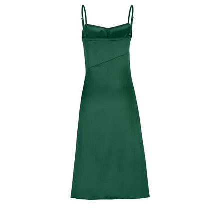 Satin Draped Cowl Neck Sleeveless midi Dress - Styledd by L&M