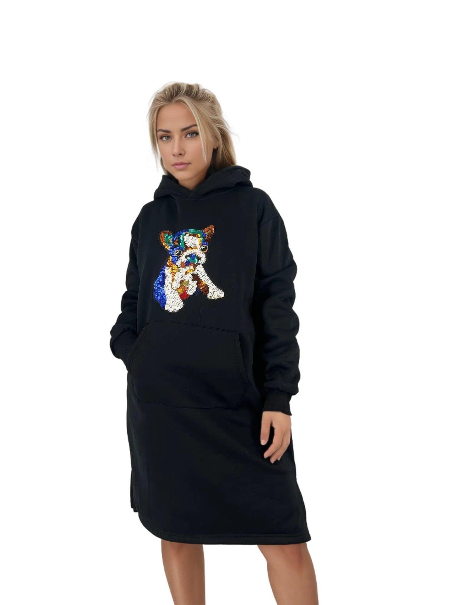 Sequenced Graphic Picture Jersey Hoodie Dress - Styledd by L&M