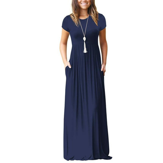 Short Sleeve Maxi Dress With Pockets - Styledd by L&M