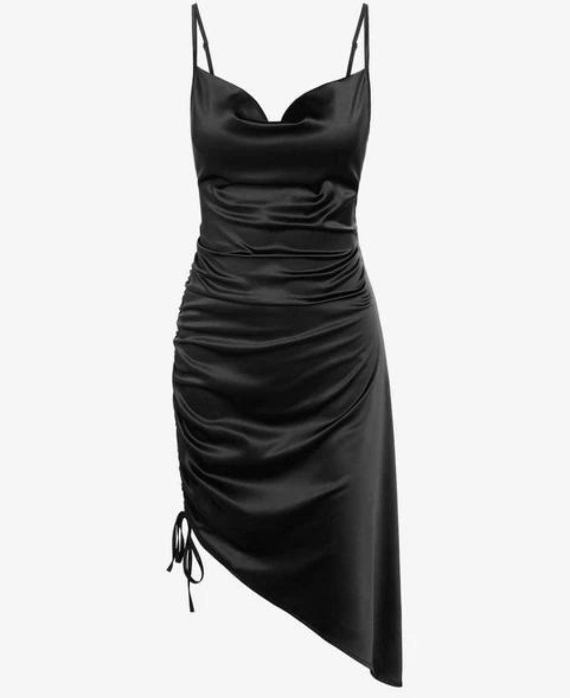 Slanted Satin Spaghetti Straps Cowl Neck - Styledd by L&M