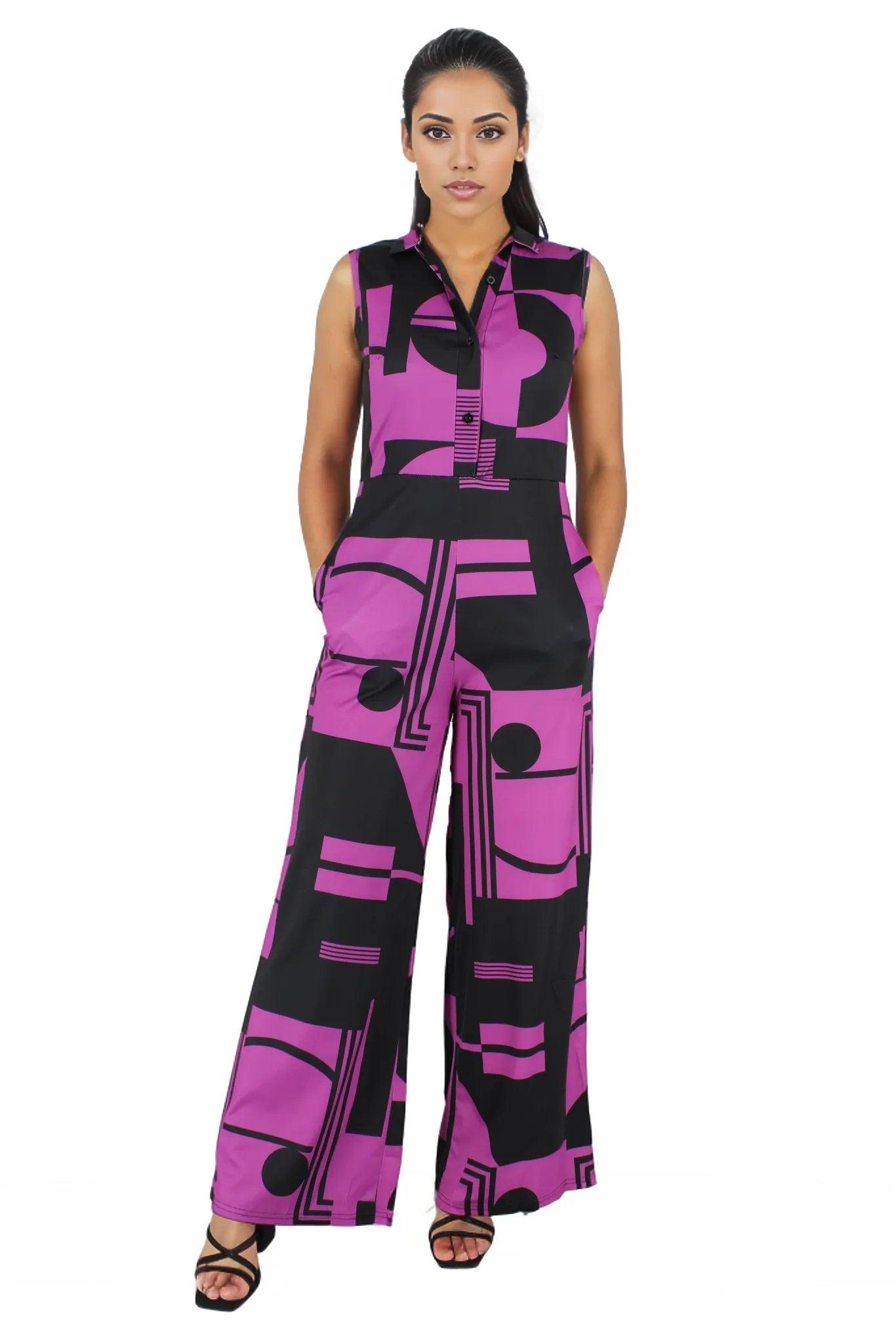 Sleeveless Geometric Pants Jumpsuit - Styledd by L&M