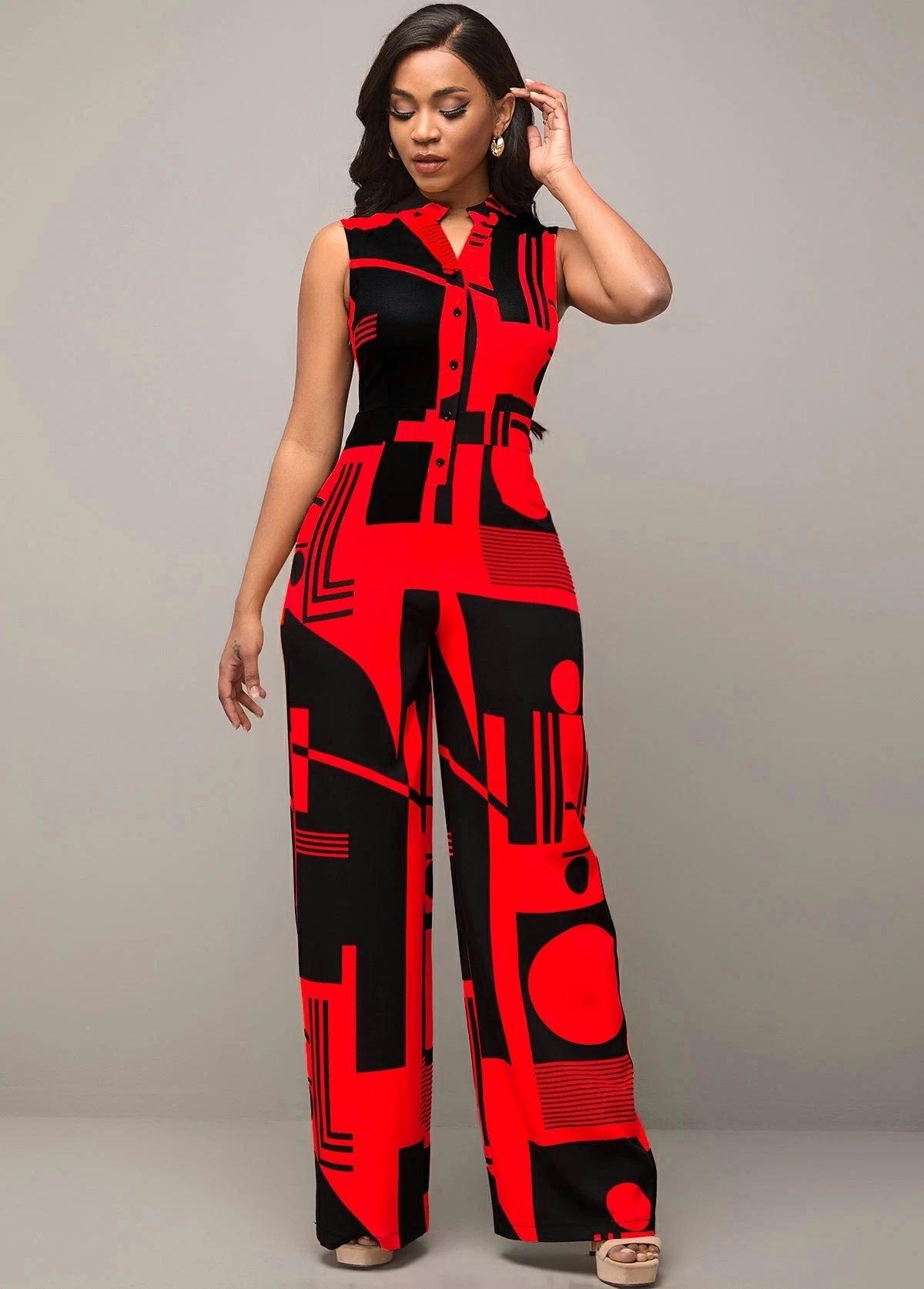 Sleeveless Geometric Pants Jumpsuit - Styledd by L&M