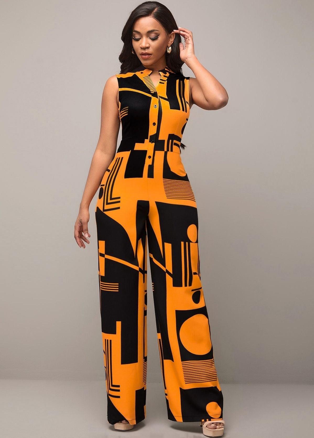 Sleeveless Geometric Pants Jumpsuit - Styledd by L&M