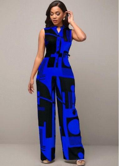 Sleeveless Geometric Pants Jumpsuit - Styledd by L&M