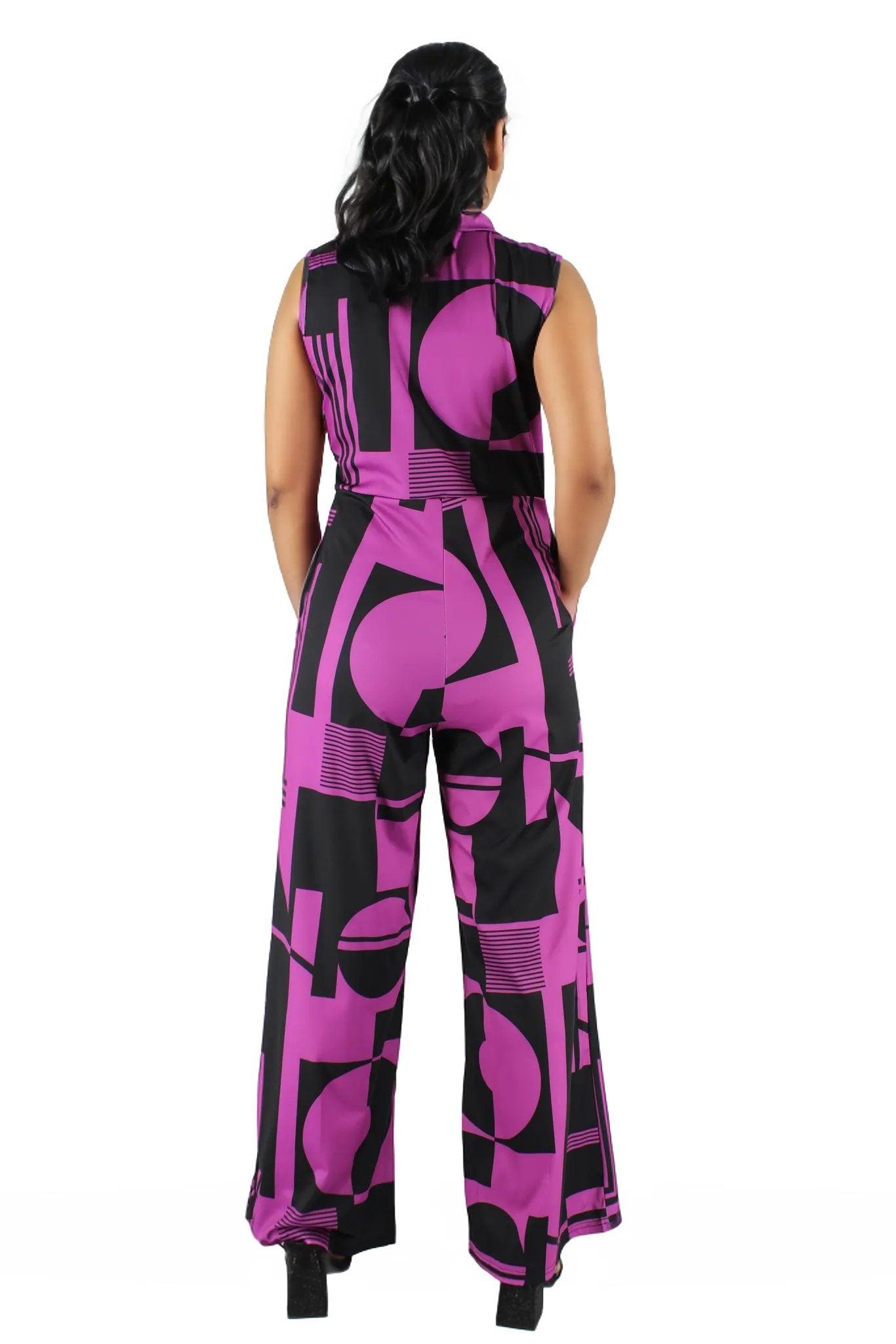 Sleeveless Geometric Pants Jumpsuit - Styledd by L&M