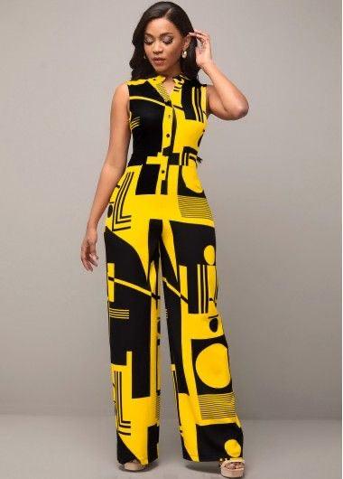 Sleeveless Geometric Pants Jumpsuit - Styledd by L&M