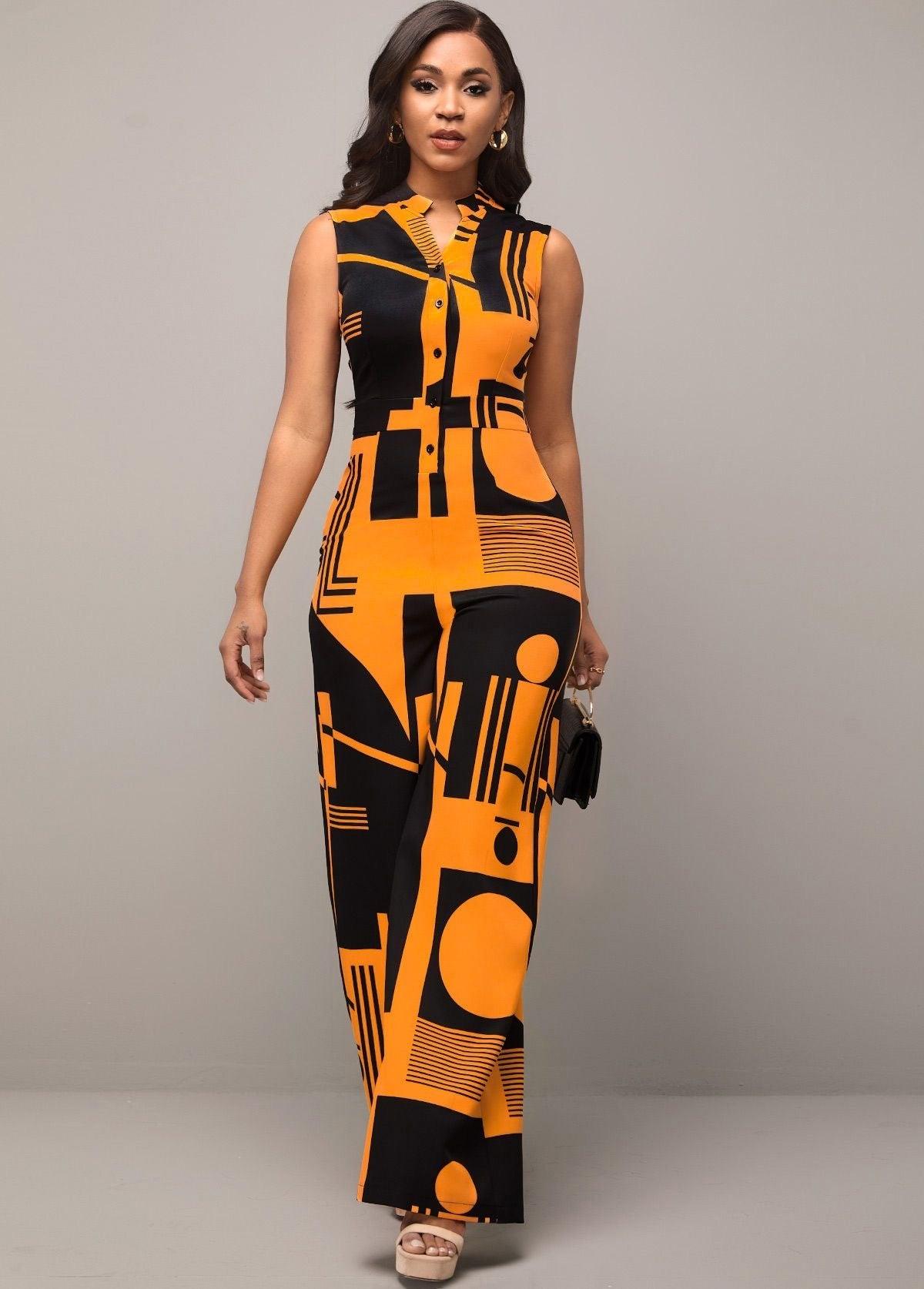 Sleeveless Geometric Pants Jumpsuit - Styledd by L&M