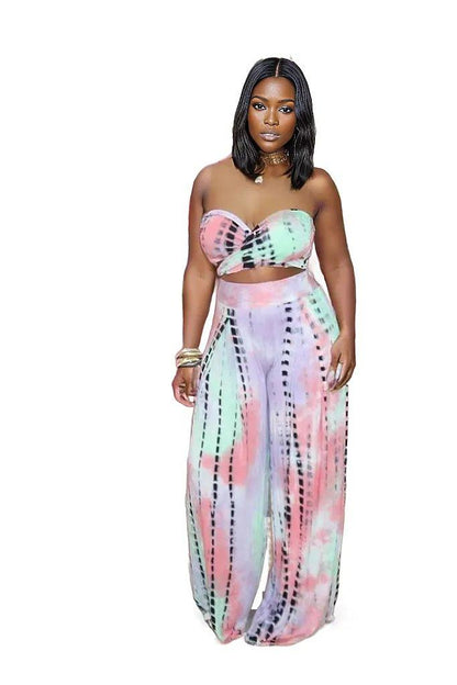 Sleeveless Halter Crop Top Wide Leg Pants Outfit Set - Styledd by L&M