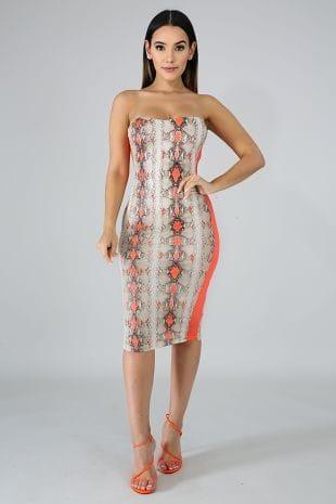 Snake Pattern Midi Bodycon Dress - Styledd by L&M