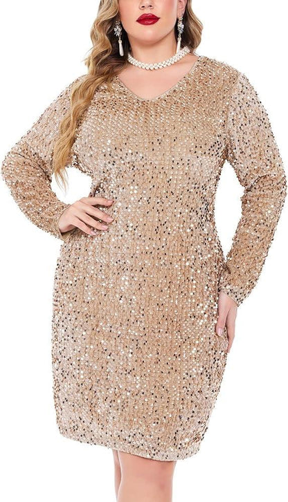 Sparkle Sequin v neck curve mini dress - Styledd by L&M