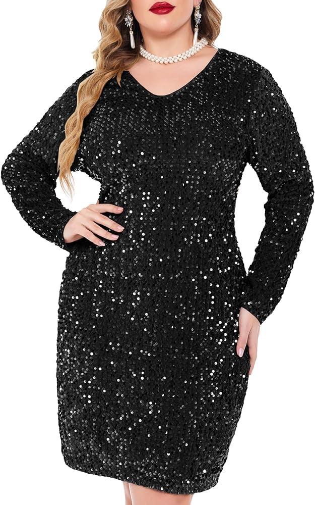 Sparkle Sequin v neck curve mini dress - Styledd by L&M