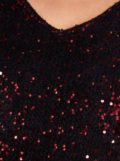 Sparkle Sequin v neck curve mini dress - Styledd by L&M