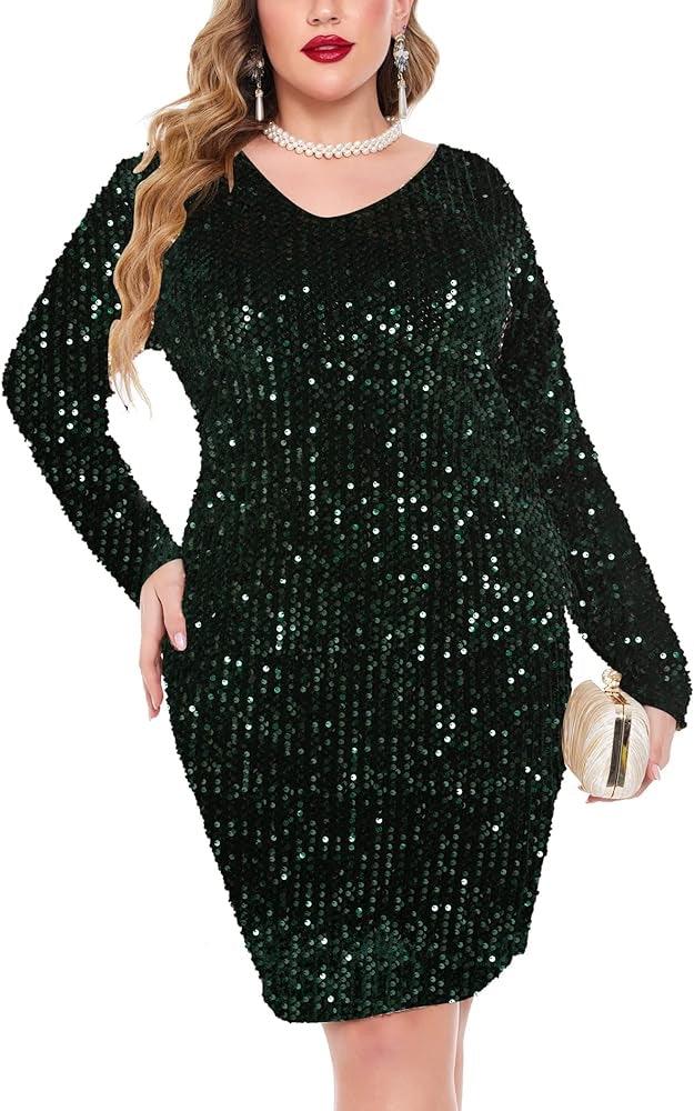 Sparkle Sequin v neck curve mini dress - Styledd by L&M