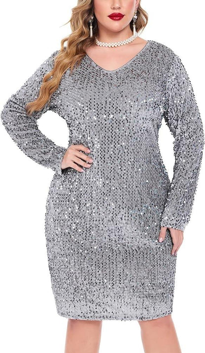 Sparkle Sequin v neck curve mini dress - Styledd by L&M