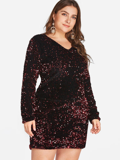 Sparkle Sequin v neck curve mini dress - Styledd by L&M