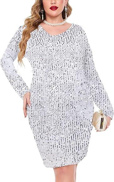 Sparkle Sequin v neck curve mini dress - Styledd by L&M