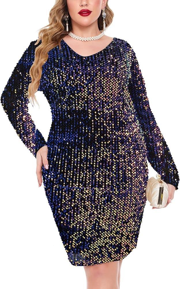 Sparkle Sequin v neck curve mini dress - Styledd by L&M