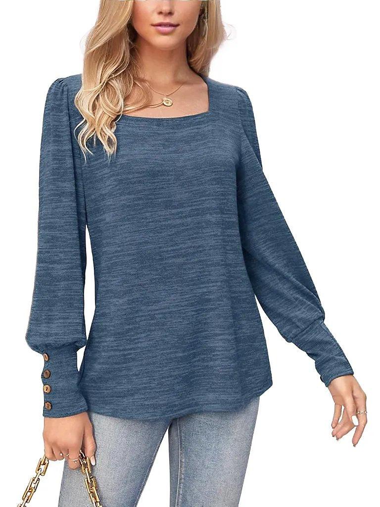 Square Neck Bishop Sleeve Sweater Top - Styledd by L&M