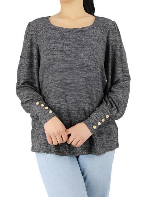 Square Neck Bishop Sleeve Sweater Top - Styledd by L&M