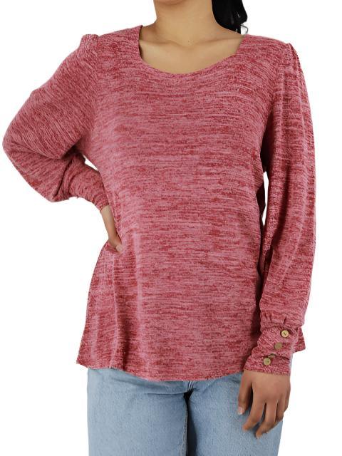 Square Neck Bishop Sleeve Sweater Top - Styledd by L&M