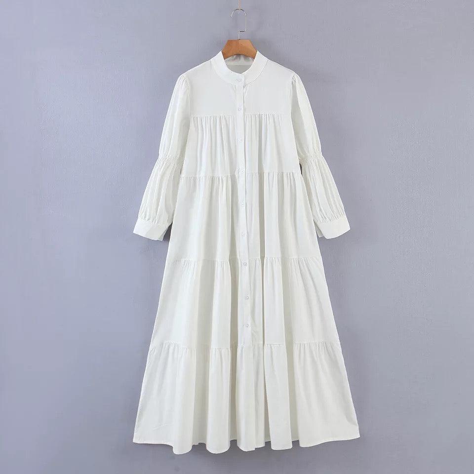 Loose Ruffled Bubble Sleeve Shirt Dress - Styledd by L&M