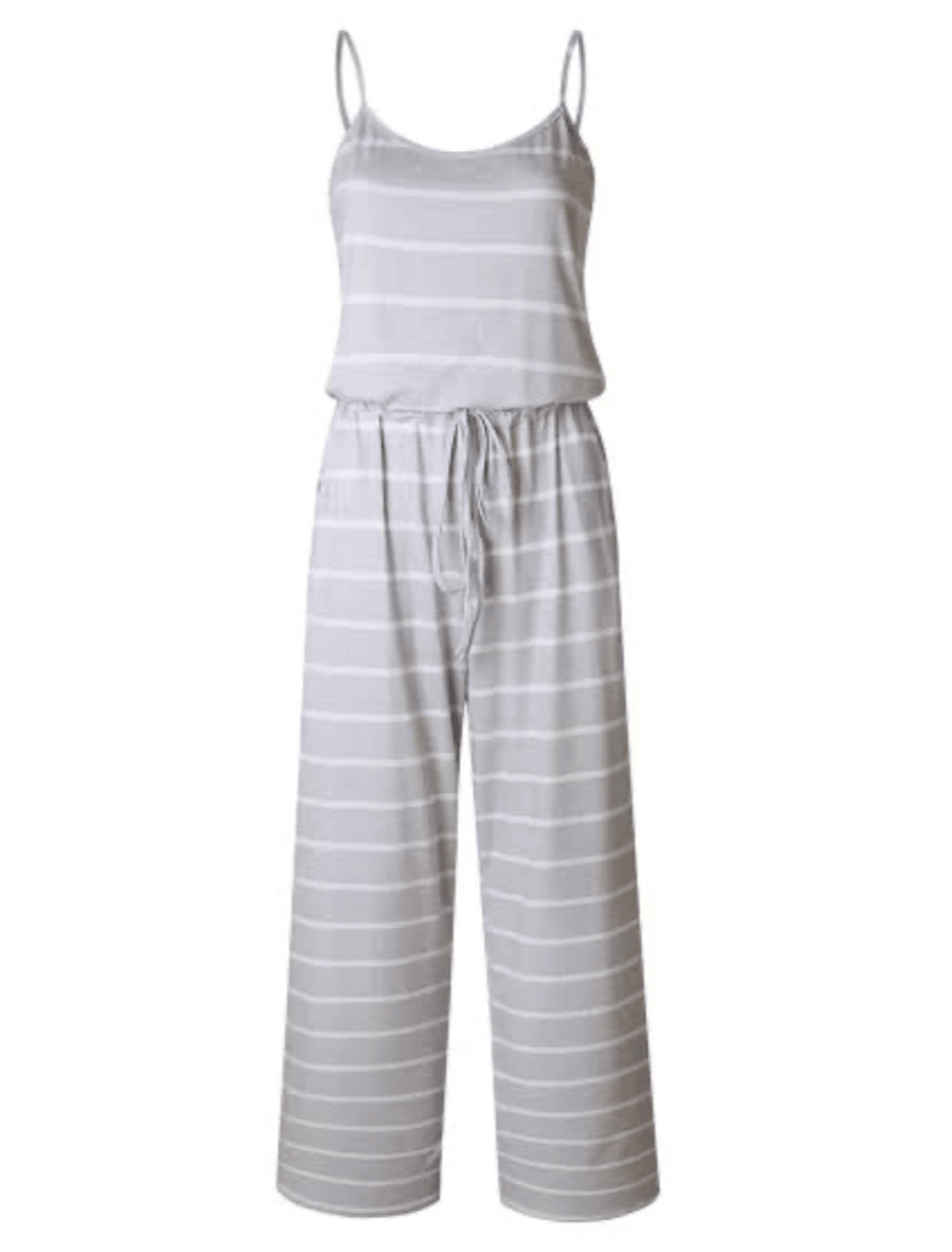 Stripe Spaghetti Strap Drawstring Jumpsuit - Styledd by L&M