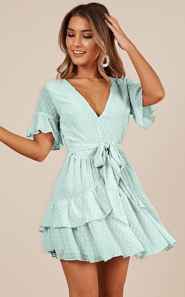 Swiss Dot Belted Layered Hem Chiffon Dress - Styledd by L&M