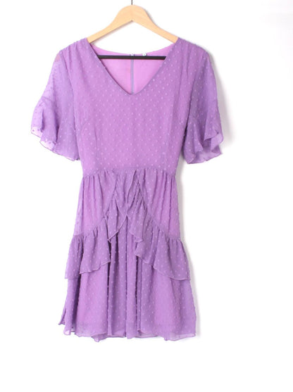 Swiss Dot Belted Layered Hem Chiffon Dress - Styledd by L&M